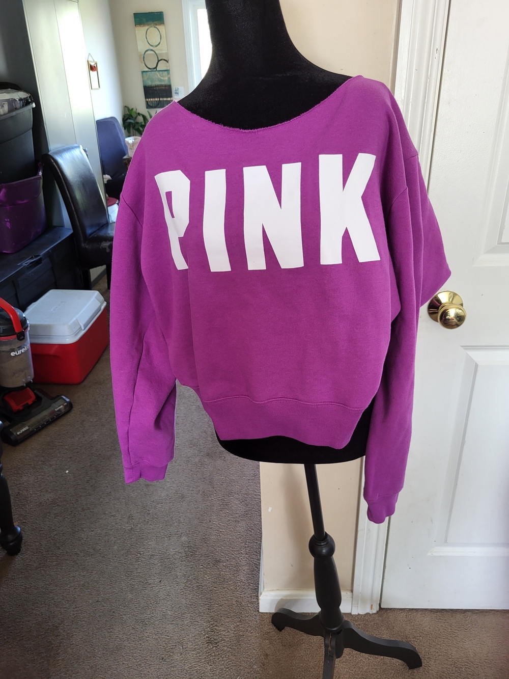 PINK Victoria's Secret Oversized Crew Sweatshirt in Fuchsia with White Logo